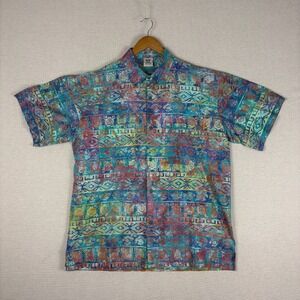 Vtg 90s Rum Reggae Button Up Mens XL Short Sleeve Cabana Tropical Tribal Surf